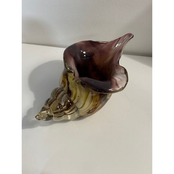 Vintage Murano Style Conch Tiger Eye Sea Shell Glass Vase Paperweight Large - Picture 2 of 6